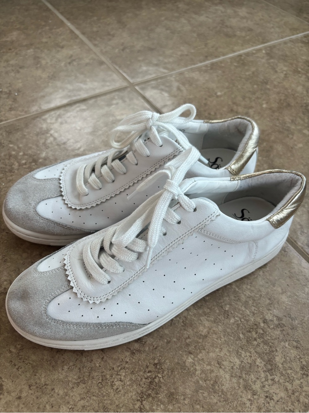 Sofft White and Silver Leather Women’s Sneakers
